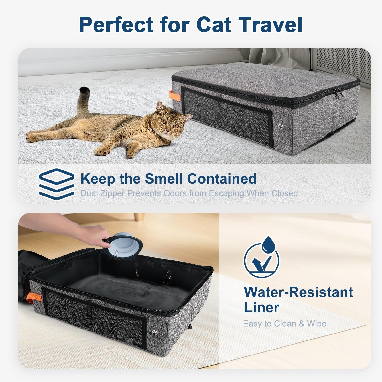 17.7”x 13.5”x 13.7″ Travel Litter Box for Cats, Collapsible & Portable Cat …