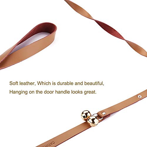 Leather Dog Doorbells for Door Knob, Adjustable Brown Leather Golden Bells
