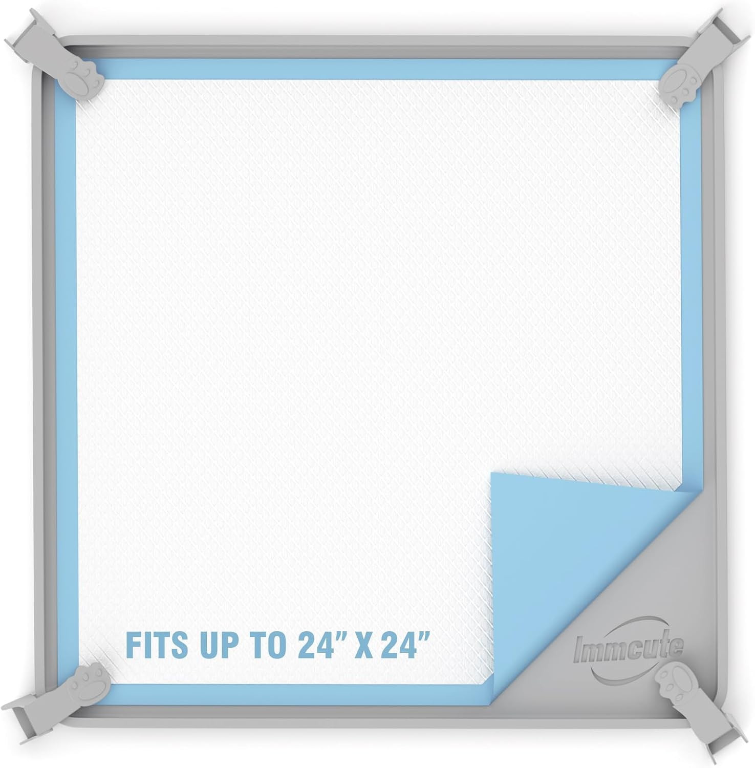 IMMCUTE Pee Pad Holder, Fits up to 24″ X 24″ Training Pads, Silicone Non-Slip Do