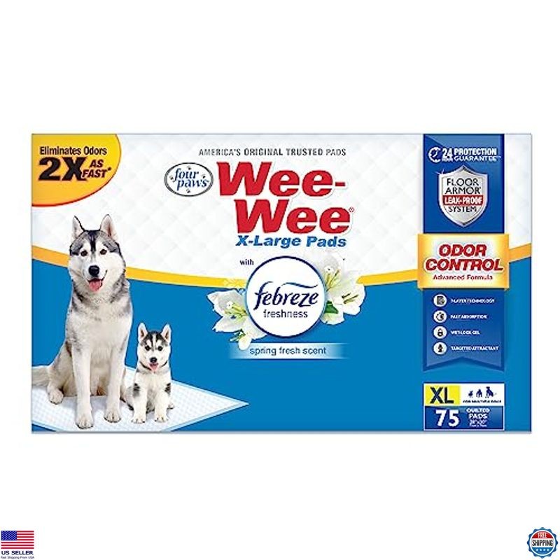 Leak-Proof Dog Pee Pads with Odor Control, 28″ x 30″, 75 Count, Fresh Scent