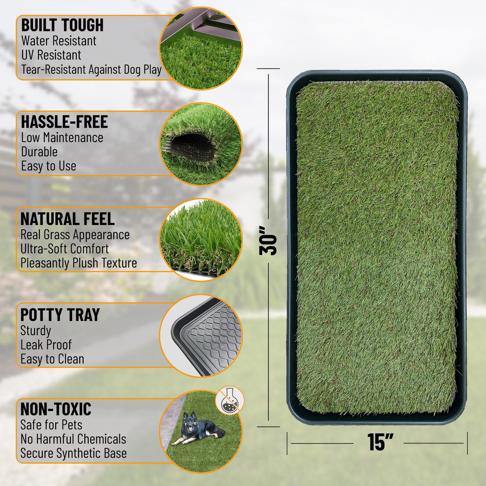 Ottomanson Artificial Grass Puppy Potty 1’3″ x 2’6″ (Pet), Black Tray/Grass