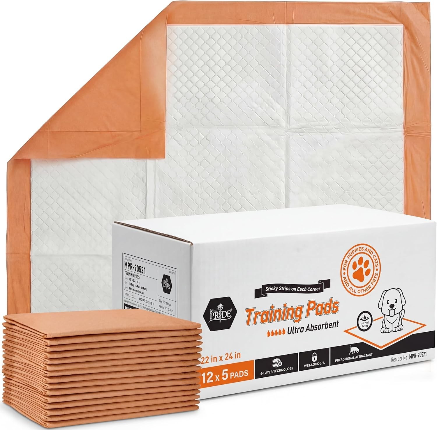 Dog Training Pads Compatible with Most Small Medium Dogs 22×24 Inch 5 Pack