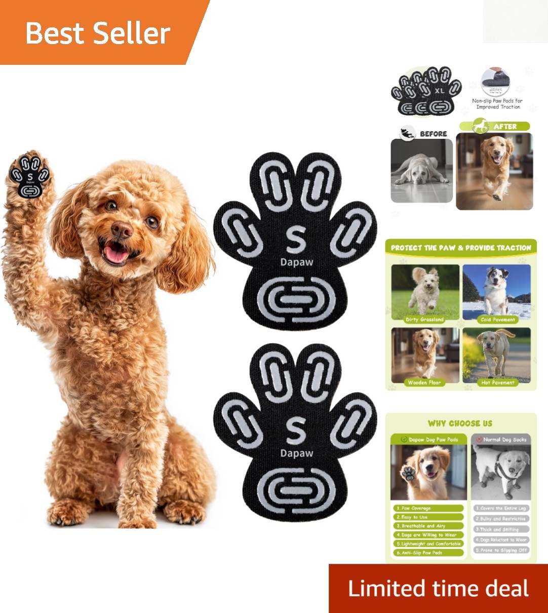 Dog Paw Grip Pads for Seniors – 5 Sets of Lightweight Holders for Stability
