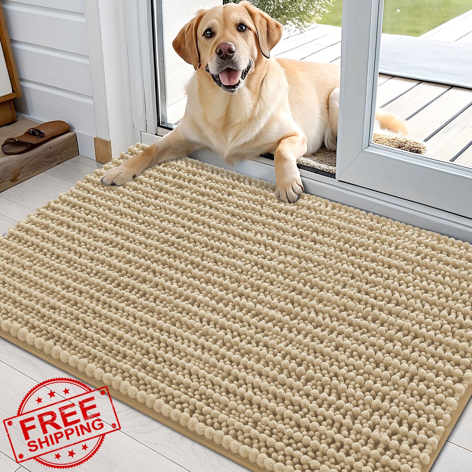 OLANLY Dog Mat Beige 36×24 Muddy Paws Absorbent