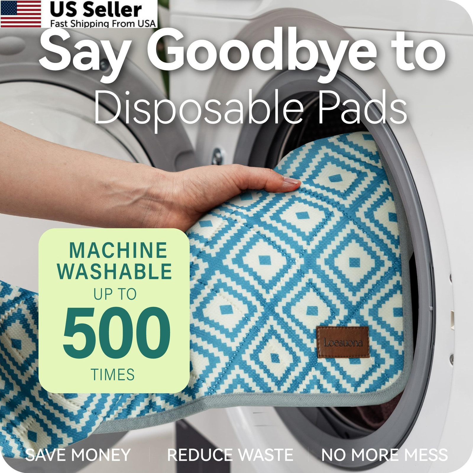 Loesuona Washable Pee Pads for Dogs , 2 Pack 24x36Inch (Pack of 2), Blue