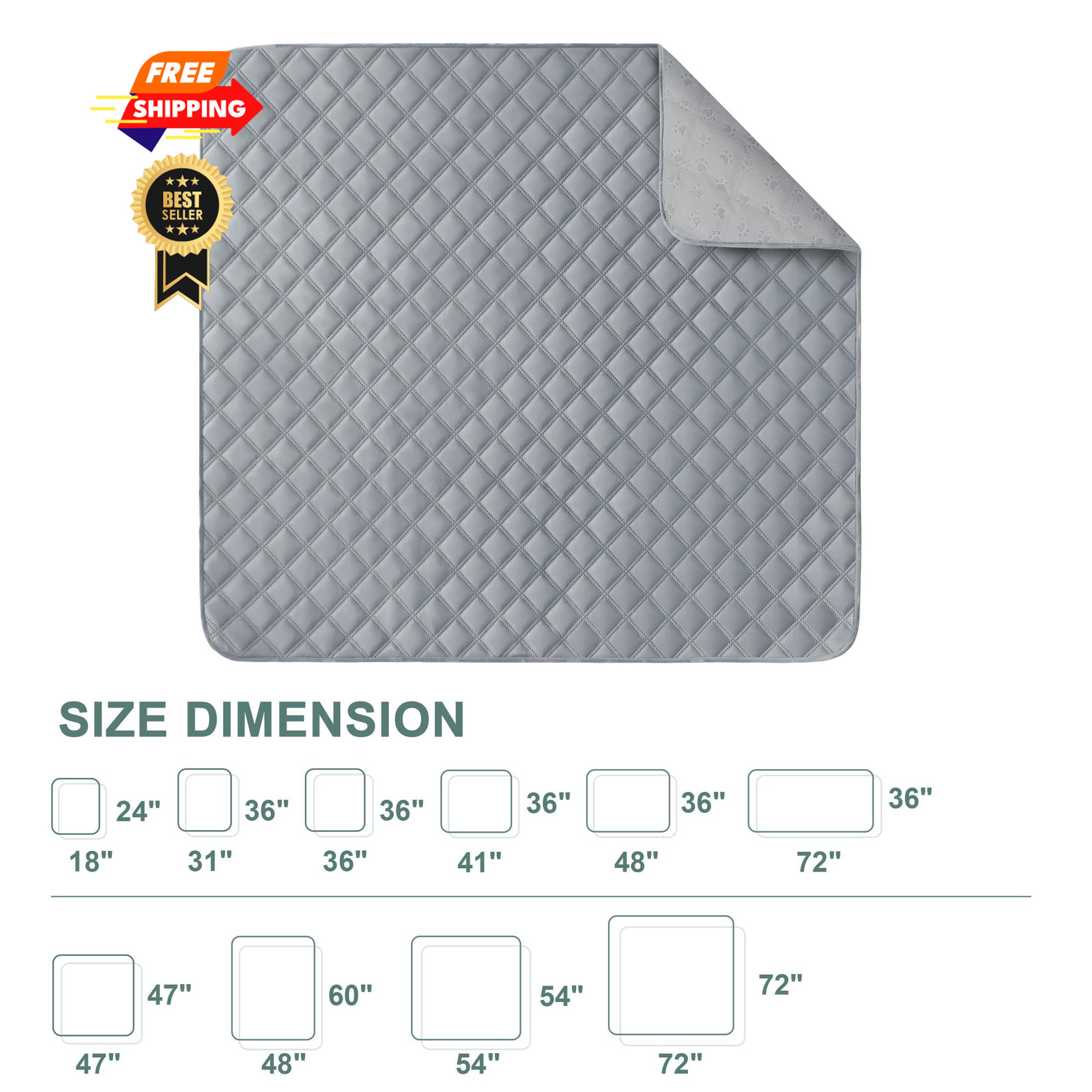 Eterish Reusable Washable Pee Pads for Dogs Extra 2 Pack (54″x54″), Gray