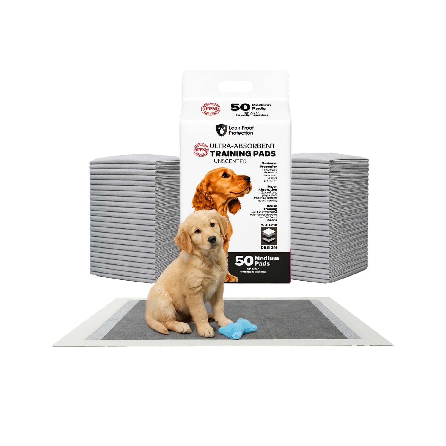 FPN Puppy Pads for Dogs 50 Count 18×24 inch (50 Count), Black Charcoal