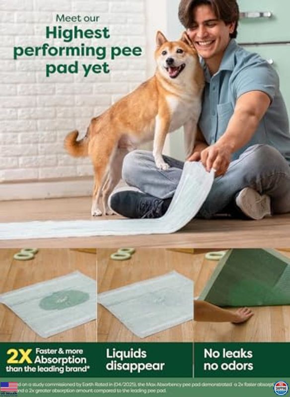 Earth Rated Extra Absorbent Puppy Pee Pads, Leak-Proof, Odor-Free, 75 Count,
