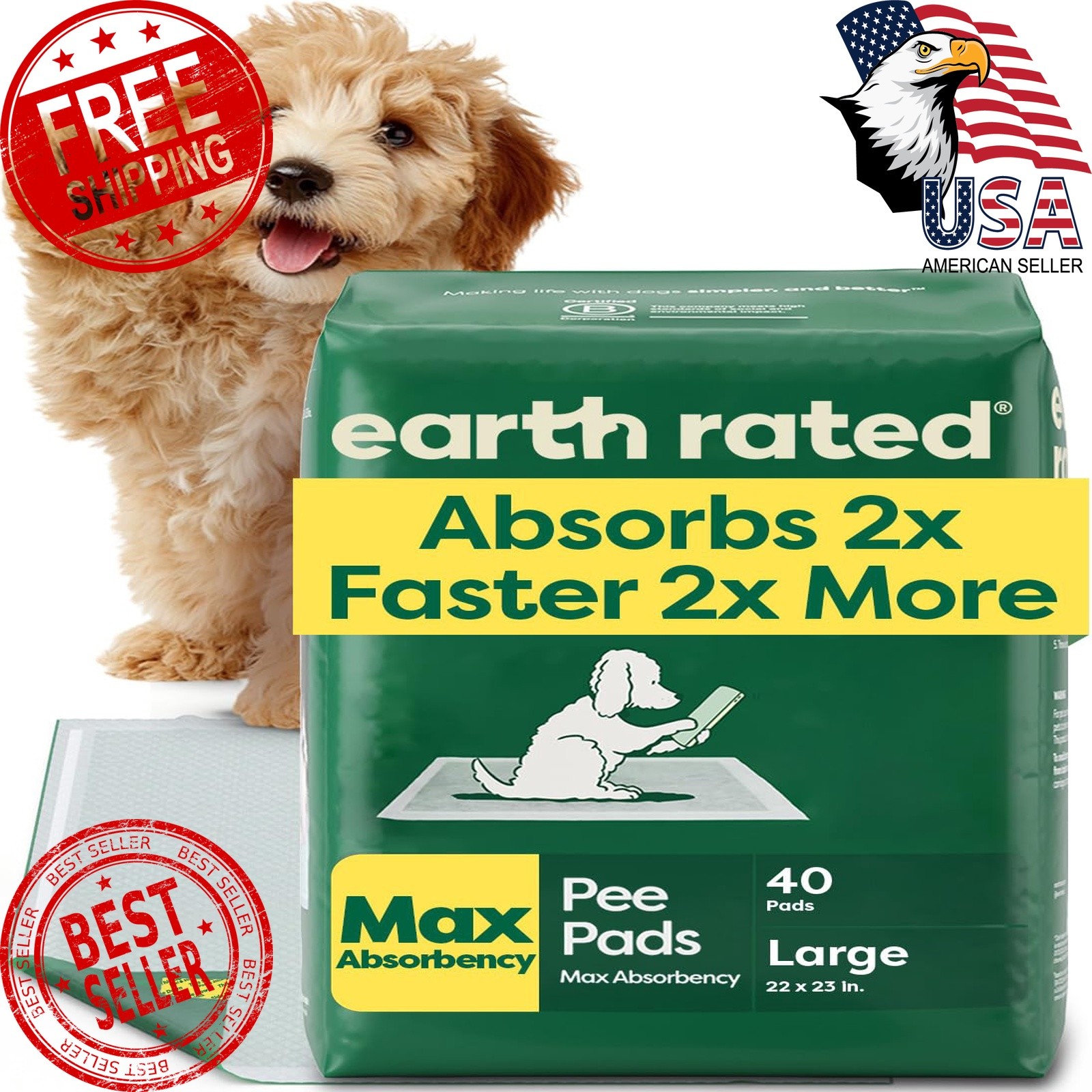 Earth Rated Puppy Pads Unscented Large 40ct