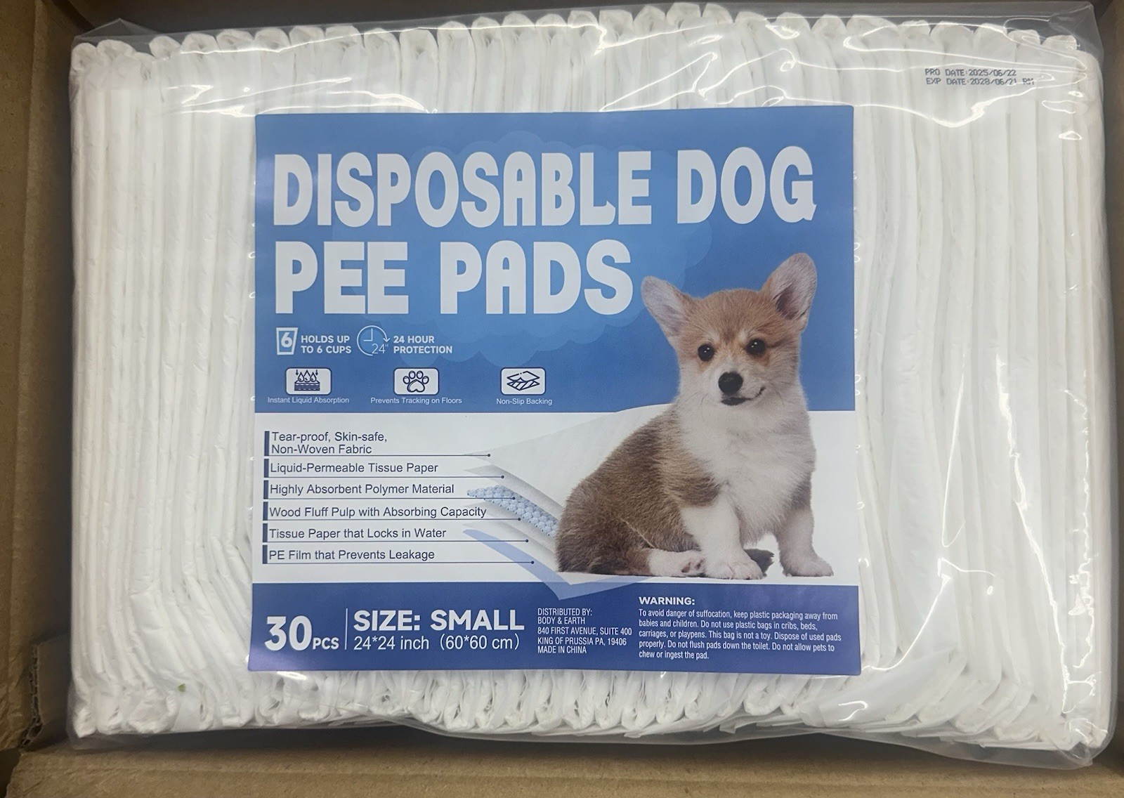 30ct- 24”x24” Wee Wee Premium Pads for Dogs w/ 6-Layer Leak-Proof-Small