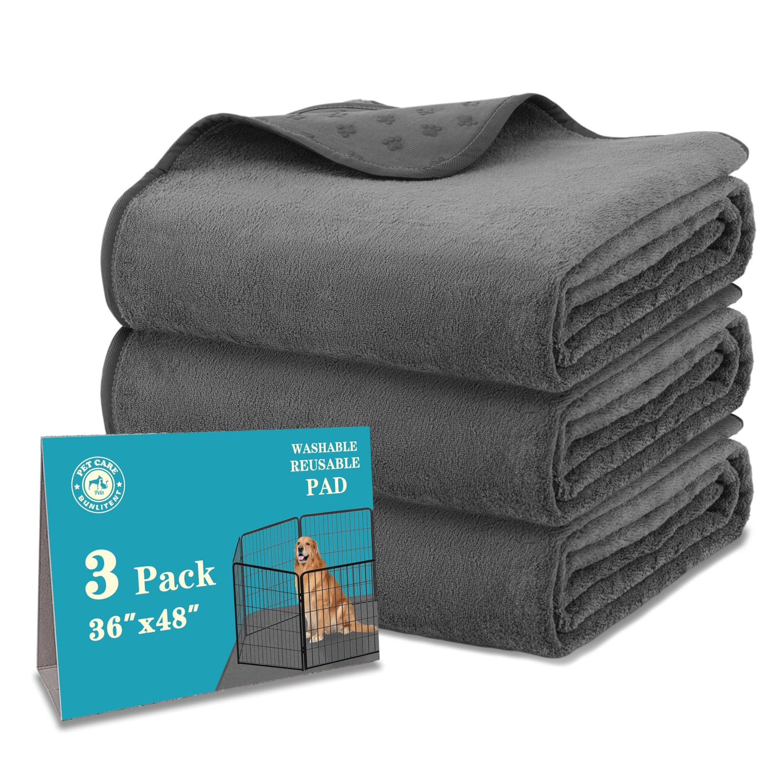 Washable Pee Pads for Dogs 3 Packs, Non-Slip Washable Pee Pads for Dogs, Fast…