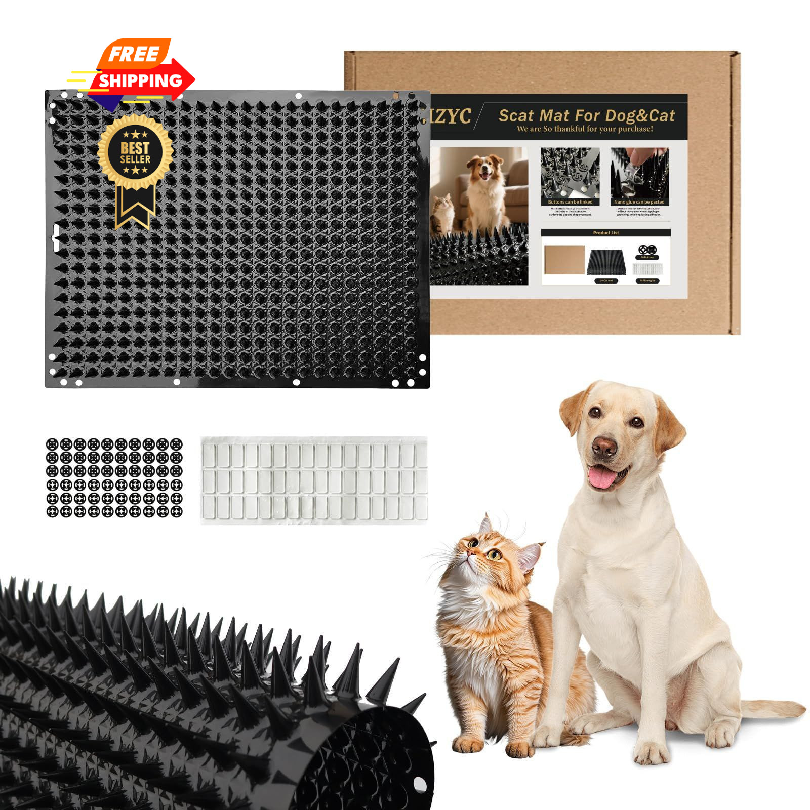 MZYC 10 Pack Scat Mat for Dog with Spikes, Keep Dogs Off Black