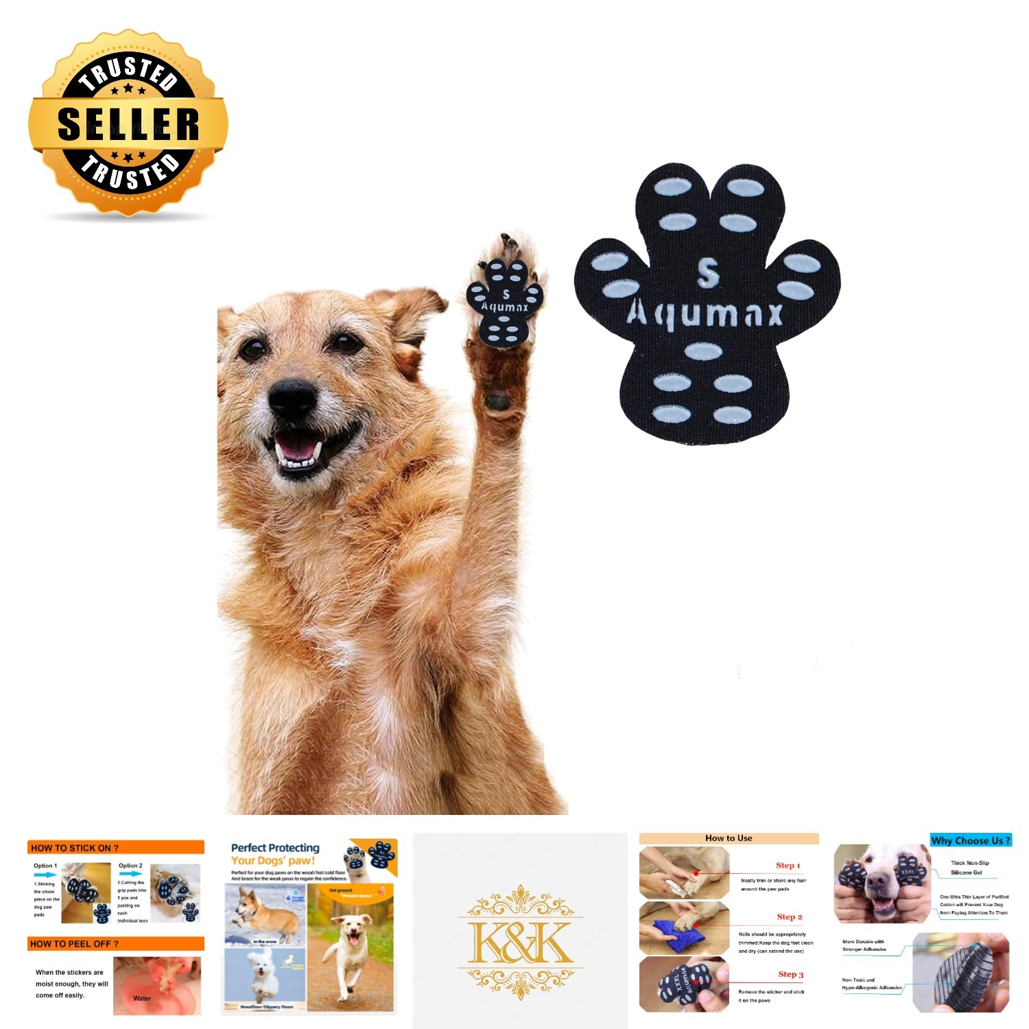 12 Sets of Small Dog Anti-Slip Paw Grips – Eco-Friendly Traction Pads in Black