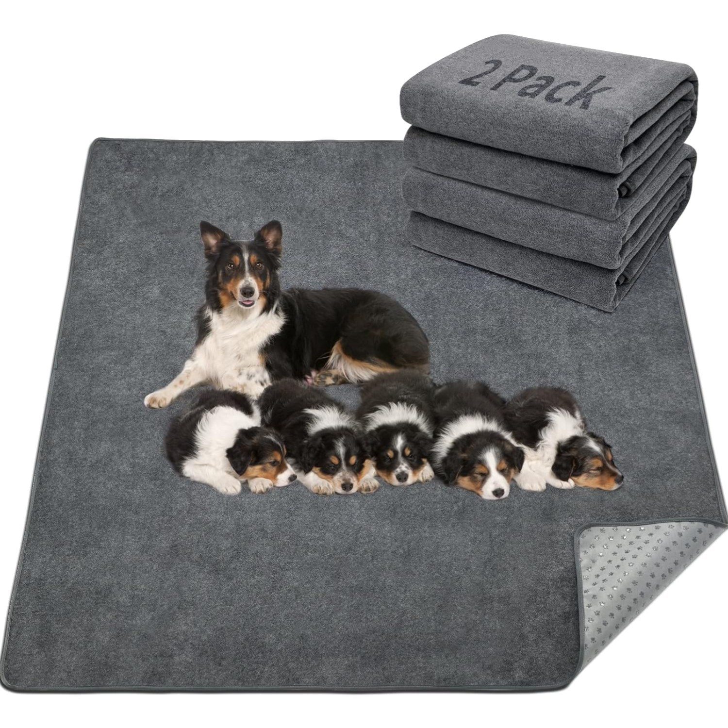 Versatile Grey Dog Pee Pads 48″x60″ – 2 Pack, Extra Large & Super Absorbent