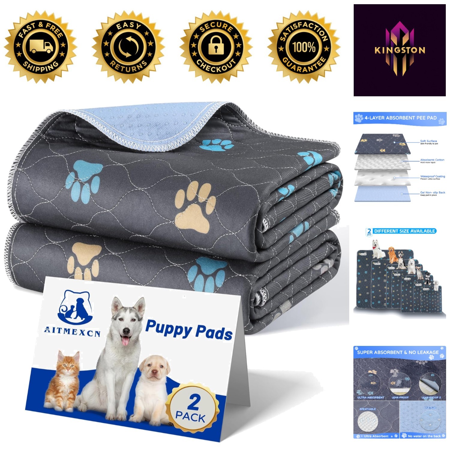Durable, Super Absorbent Puppy Pee Pads, 2 Pack – Travel-Friendly 24 x 36 Inch
