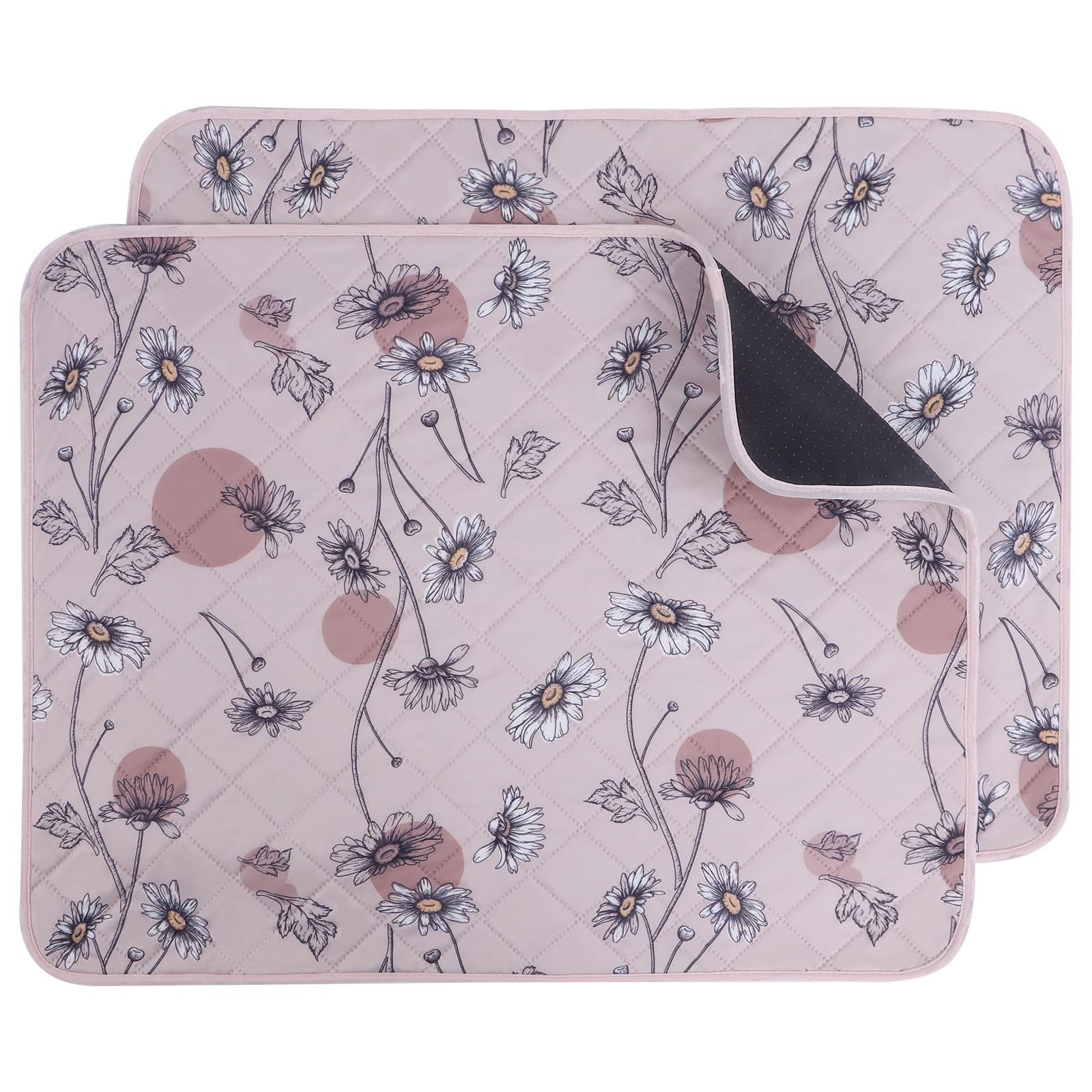 IEUUMLER Washable Pee Pads for Dogs, 2 Pack Non-Slip 24″X18″-2pcs, Pink Daisy