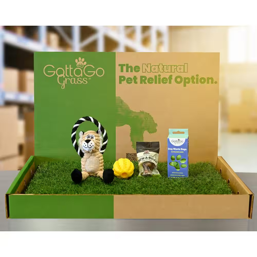 Gotta Go Grass Potty Pad with Tray + Treat + Waste Bags + Toy Ball + Squeaky Toy