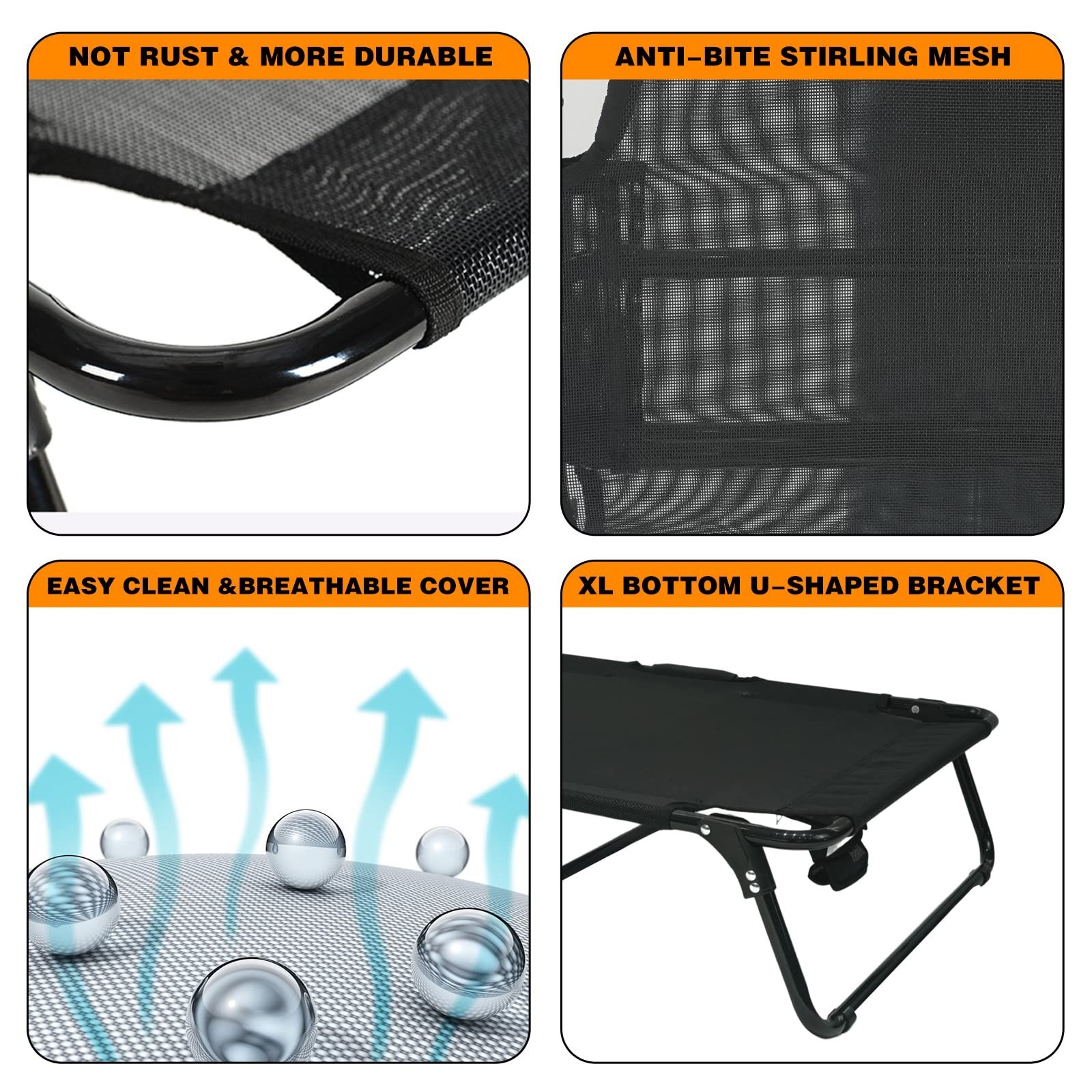 Outdoor Elevated Dog Bed Cooling Raised Dog Cots Black Pet Beds with Breathab…