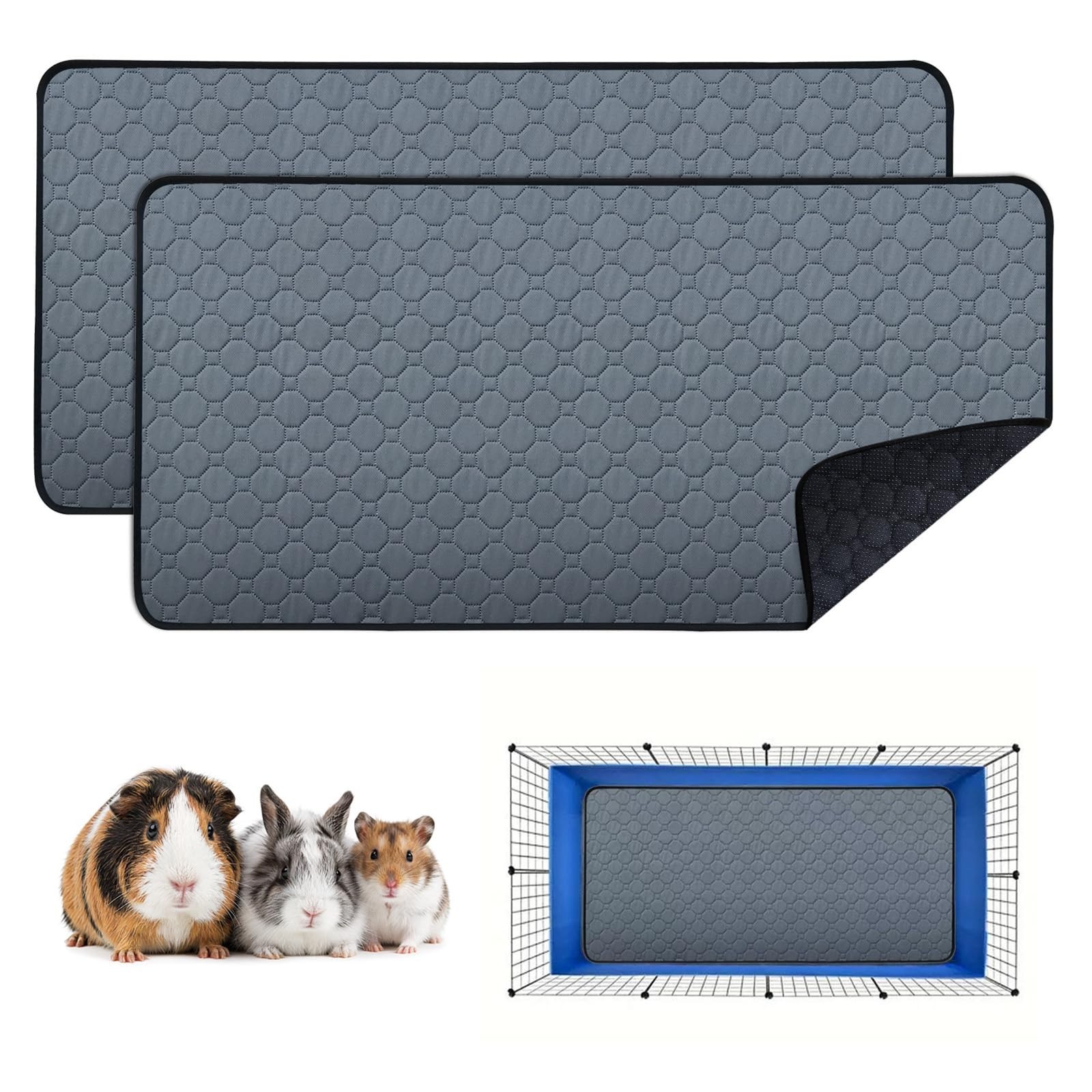 2 Pack Washable Guinea Pig Cage Liners & Pee Pads (24″x47″) – Waterproof, Sup…