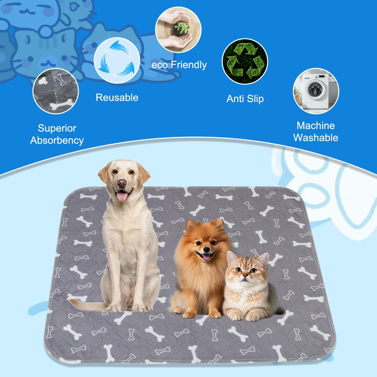 Puppy Pee Pads for Dogs, Washable Pet Pads for Dogs & Cats, Reusable Pet Pads…