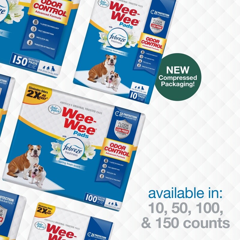 Odor Control Dog Training Pads W/ Febreze Freshness 50ct Leak-Proof Protection