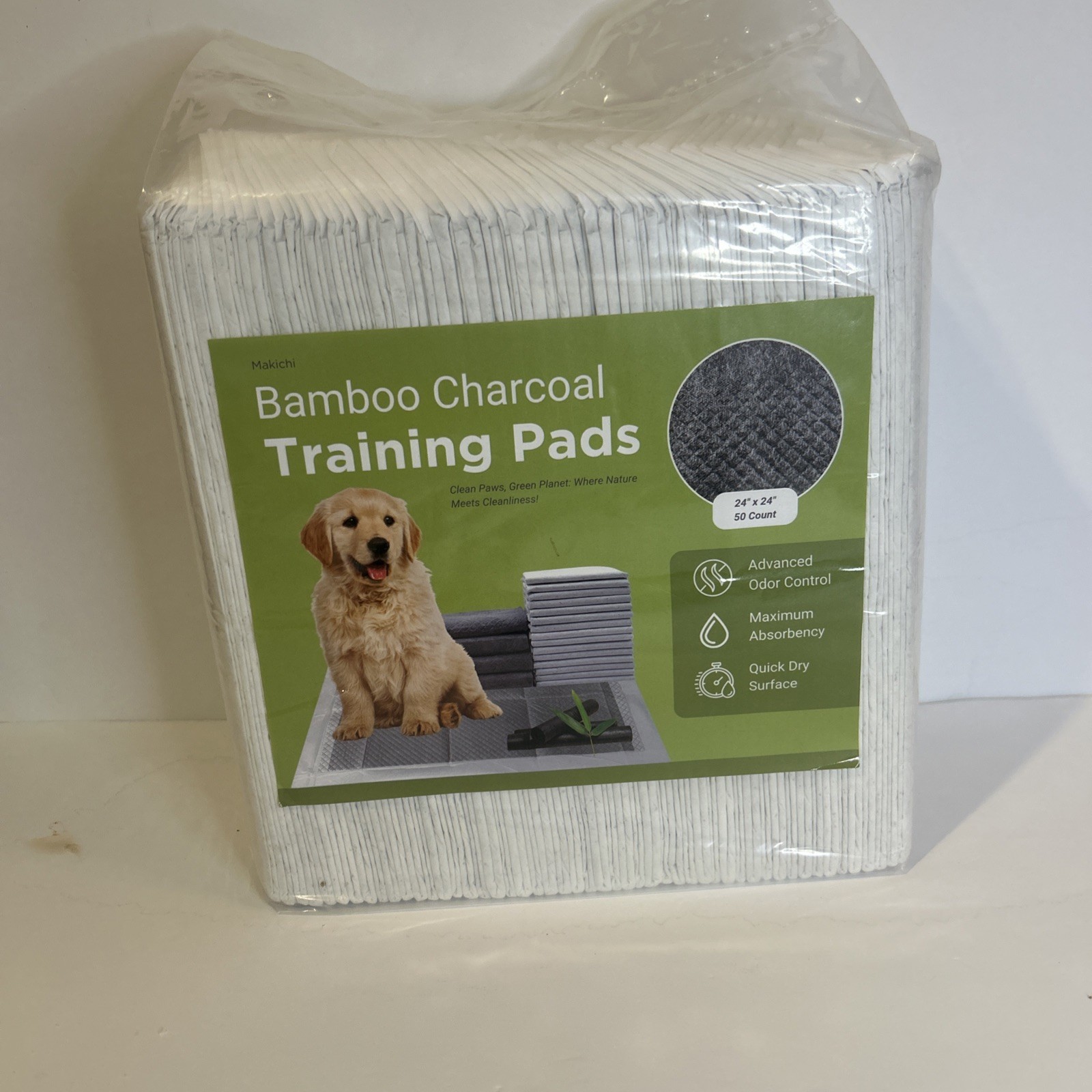 New Bamboo Charcoal Training Pads, Large, 24in x 24in, 50 Count Odor Control