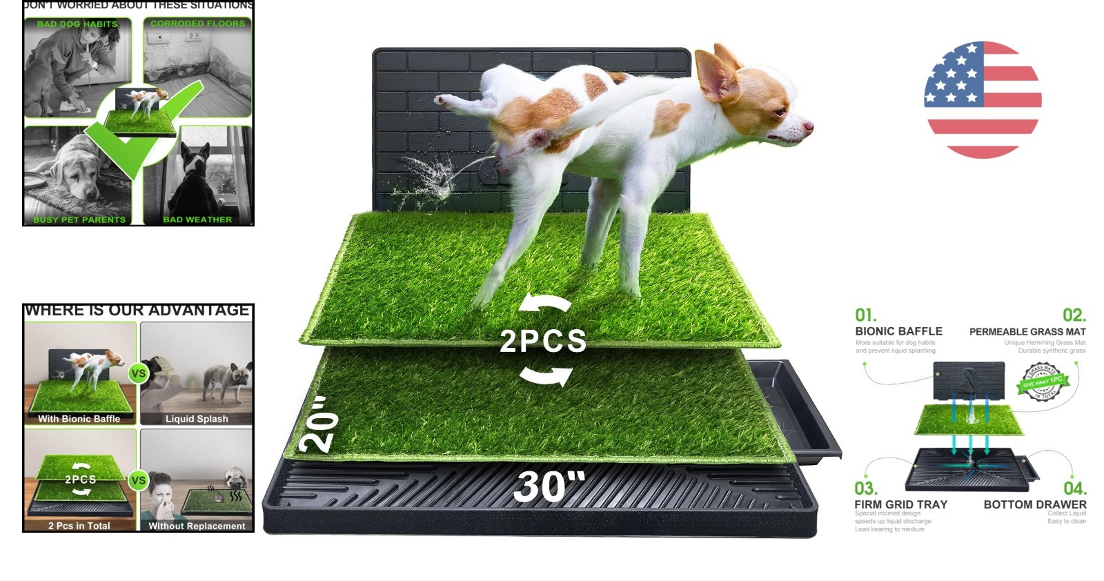 Indoor/Outdoor Dog Potty with 2 Reusable Grass Pads – Perfect for Training