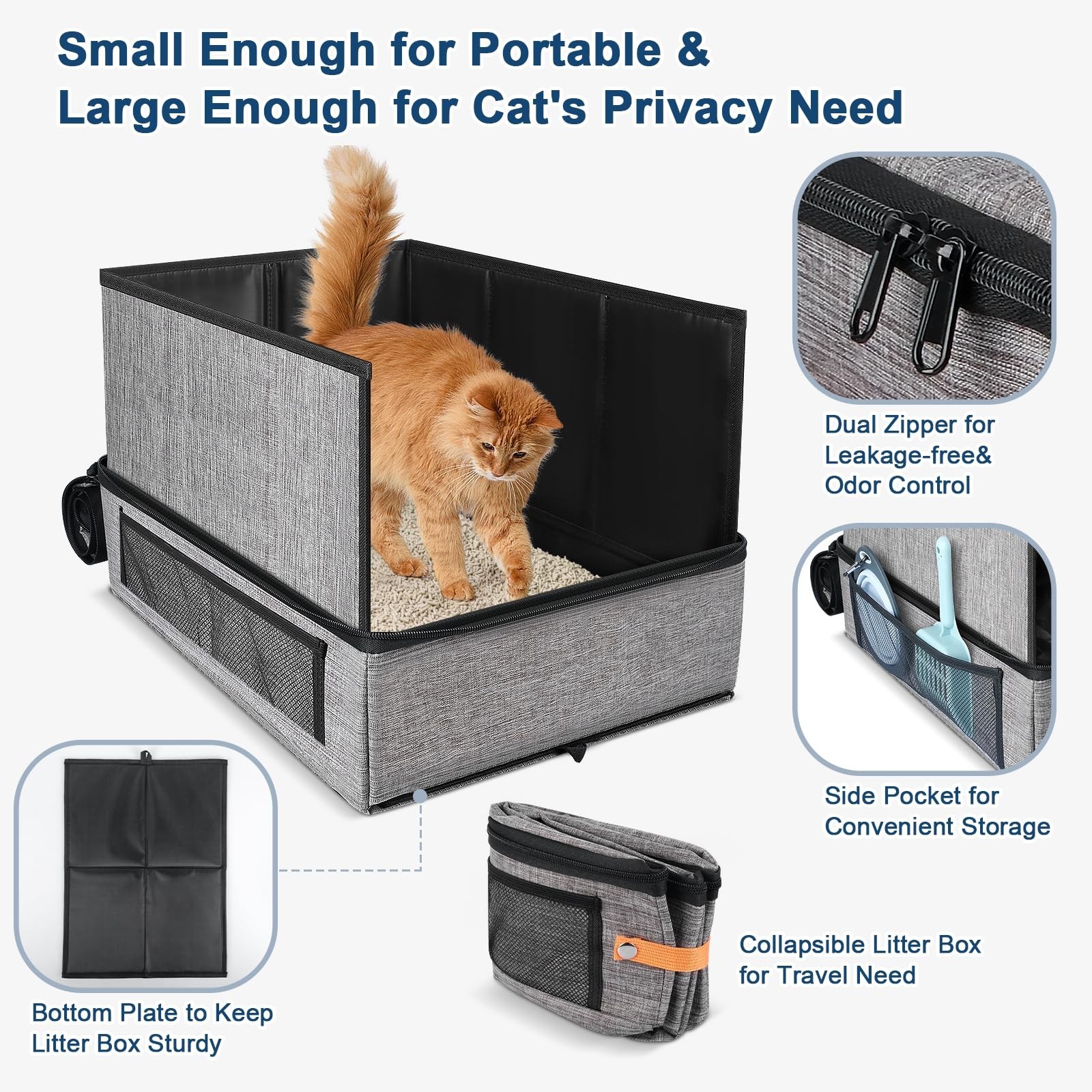 17.7”x 13.5”x 13.7″ Travel Litter Box for Cats, Collapsible & Portable Cat …