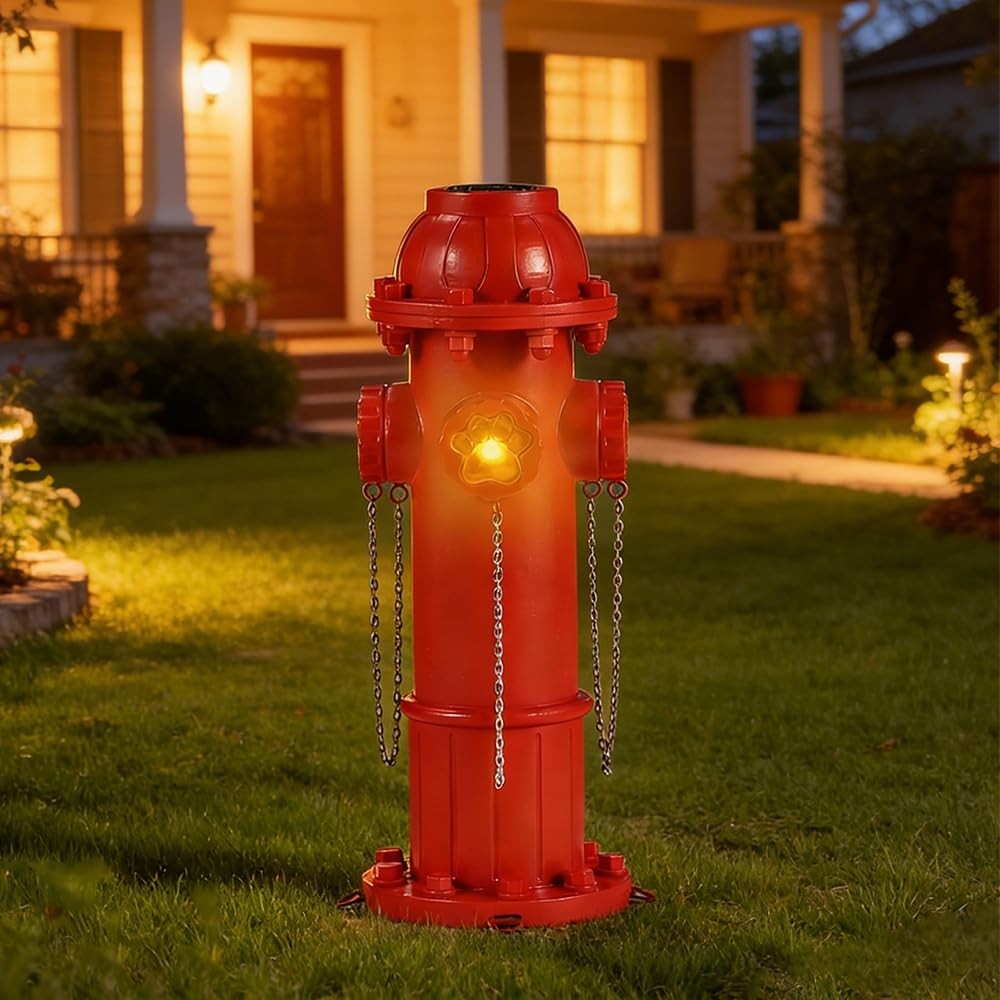Solar Dog Pee Post with Glowing Paw Print – Fire Hydrant for Garden & Patio