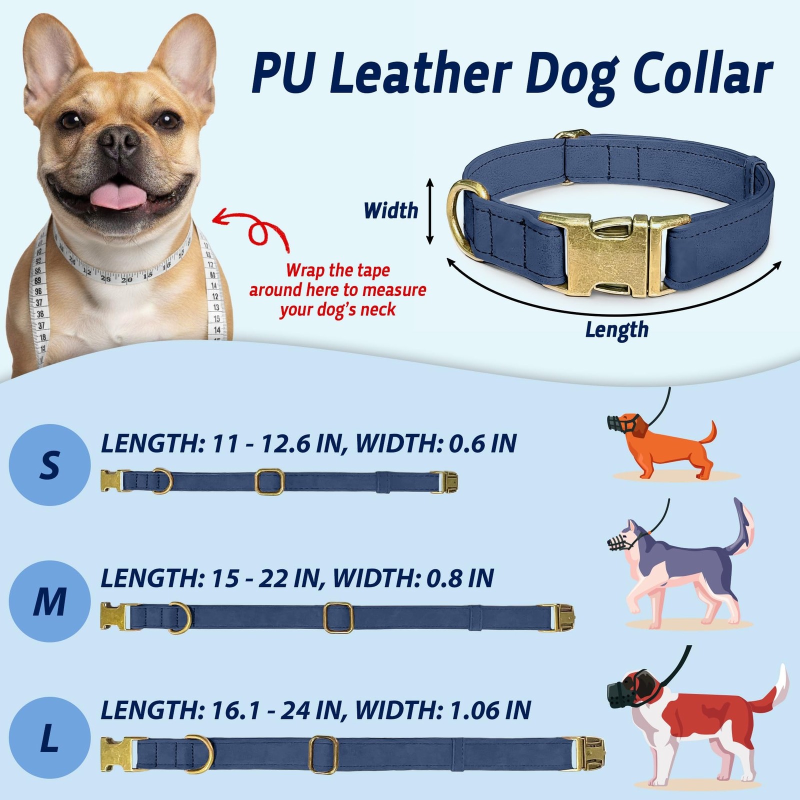 Leather Dog Collar – Durable Faux PU Leather Dog Collar for Small Medium L