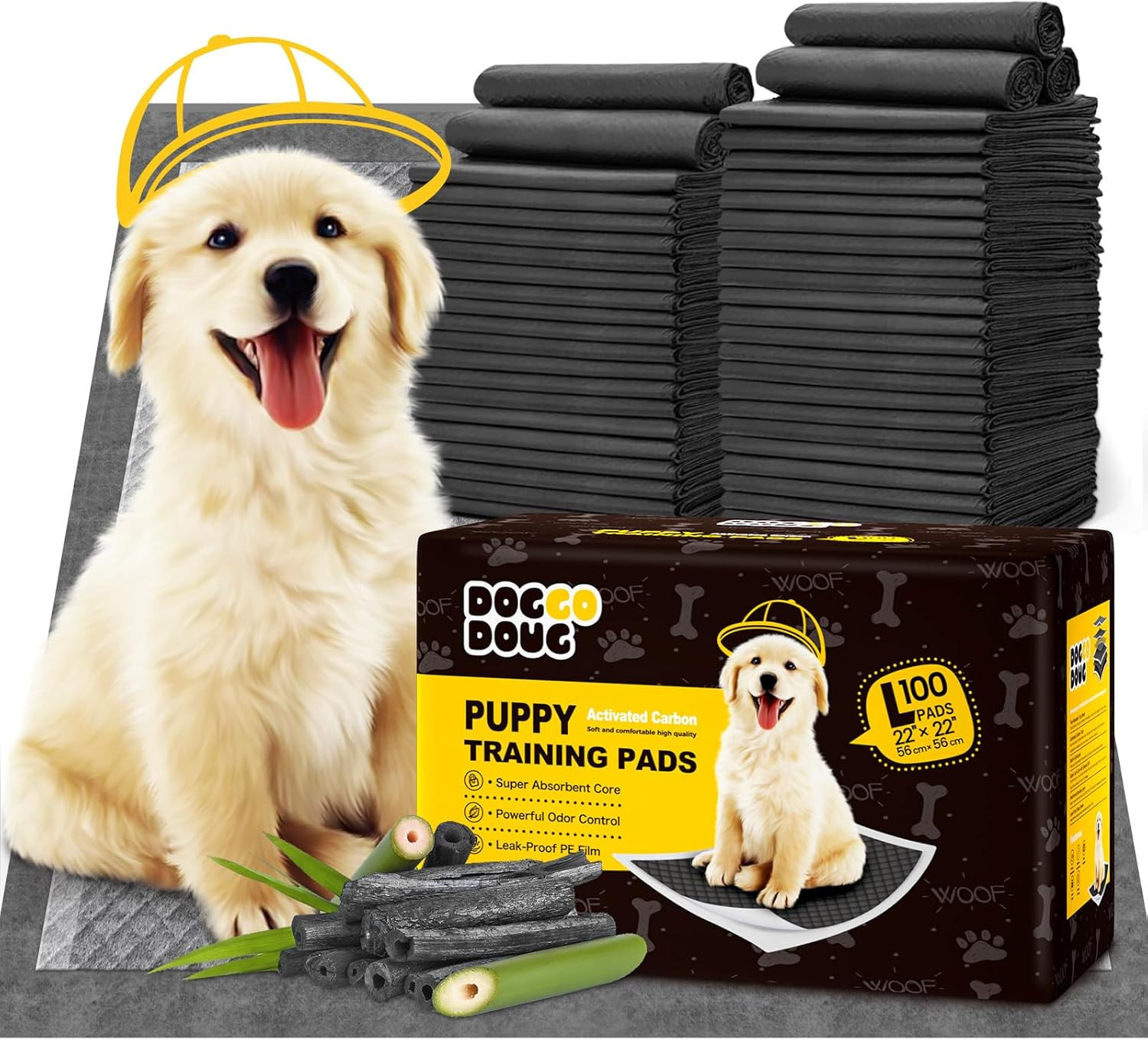 Charcoal Puppy Pads 100 Counts,22″X22″ Dog Pee Pads Small Disposable Activated C