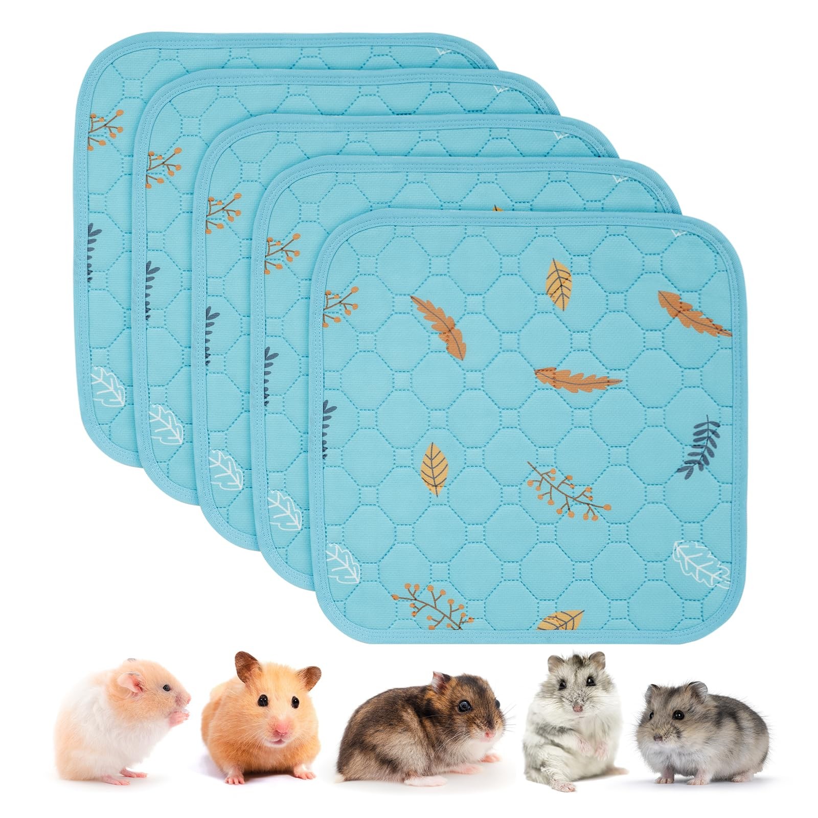 Sunheir Washable Pee Pads for Small 12×12 Inch (Pack of 5), Leaves – Sky Blue