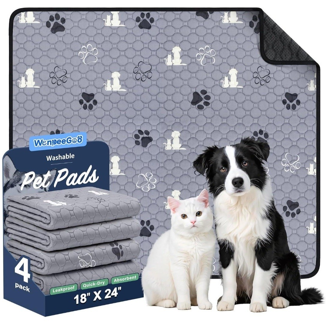 WanpeeGoo 4 Pack Washable Pet Pads 18×24 Reusable Waterproof Training Mat H732