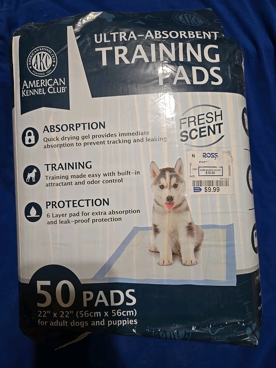 AKC Training Pads 50 Count Fresh Scent 22″x22″