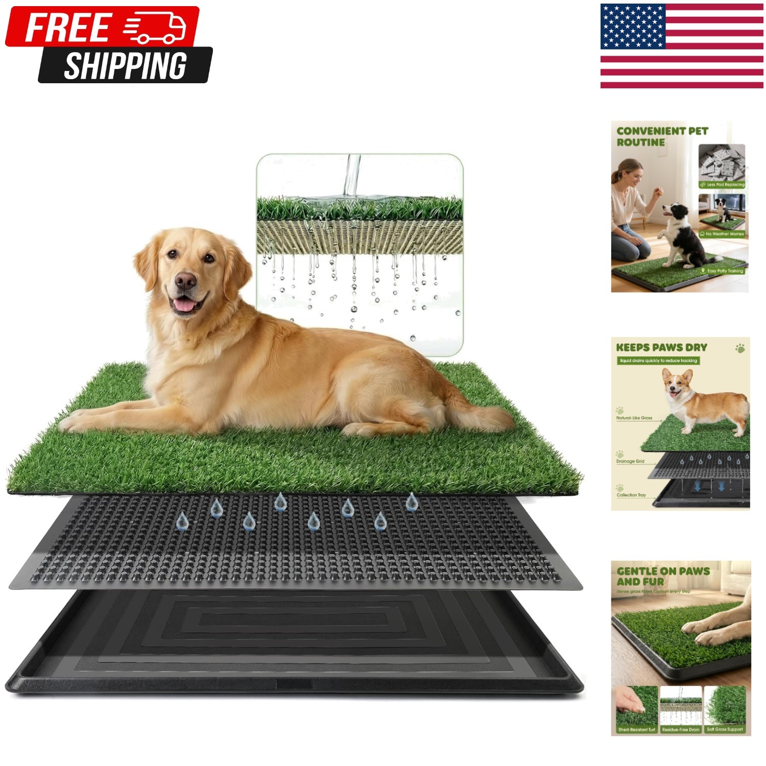 Dog Grass Pad with Tray Artificial Grass Puppy Pee Pad for Dogs, Reusable