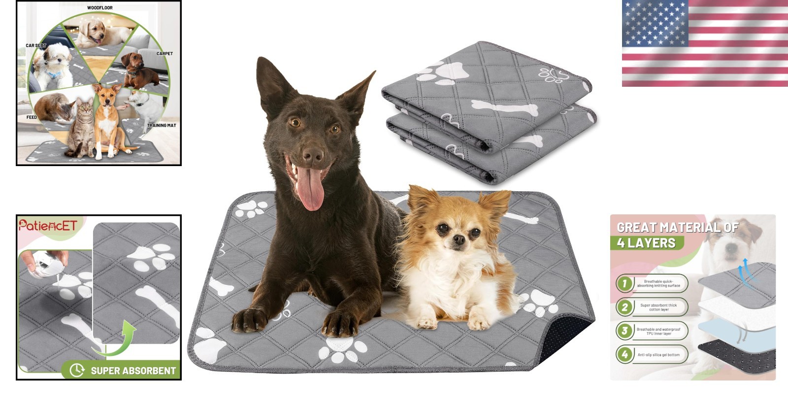 Super Absorbent Washable Puppy Pads, 18” x 24” – Non-Slip & Waterproof, 2 Pack