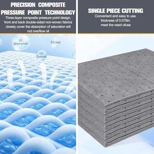 100PC Oil Absorbent Pads | 13″x10″ Meltblown Polypropylene Mats, Hand-Tear