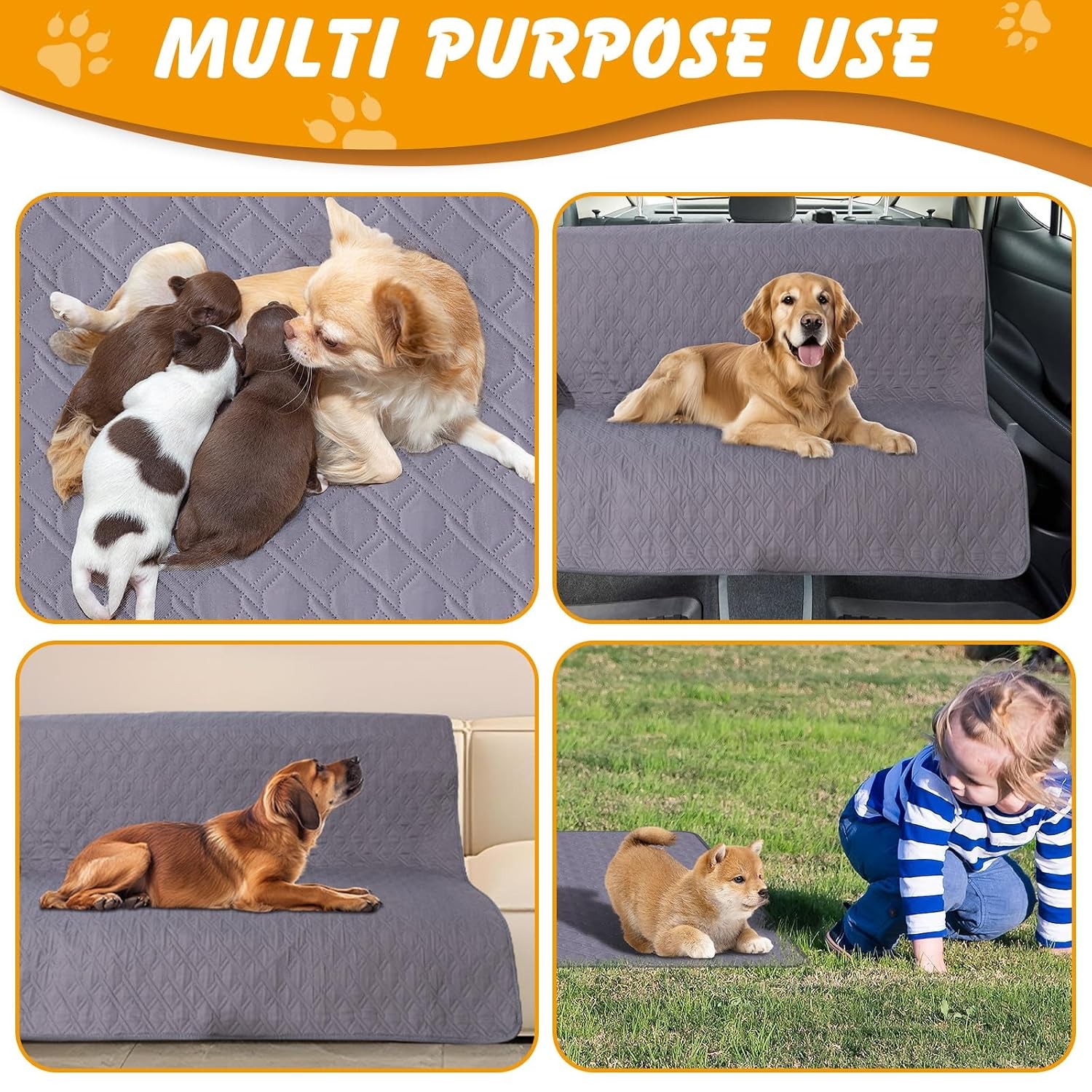 60×48 in Washable Pee Pads for Dogs, 2 Pack Reusable Puppy Pads, Waterproof Non-
