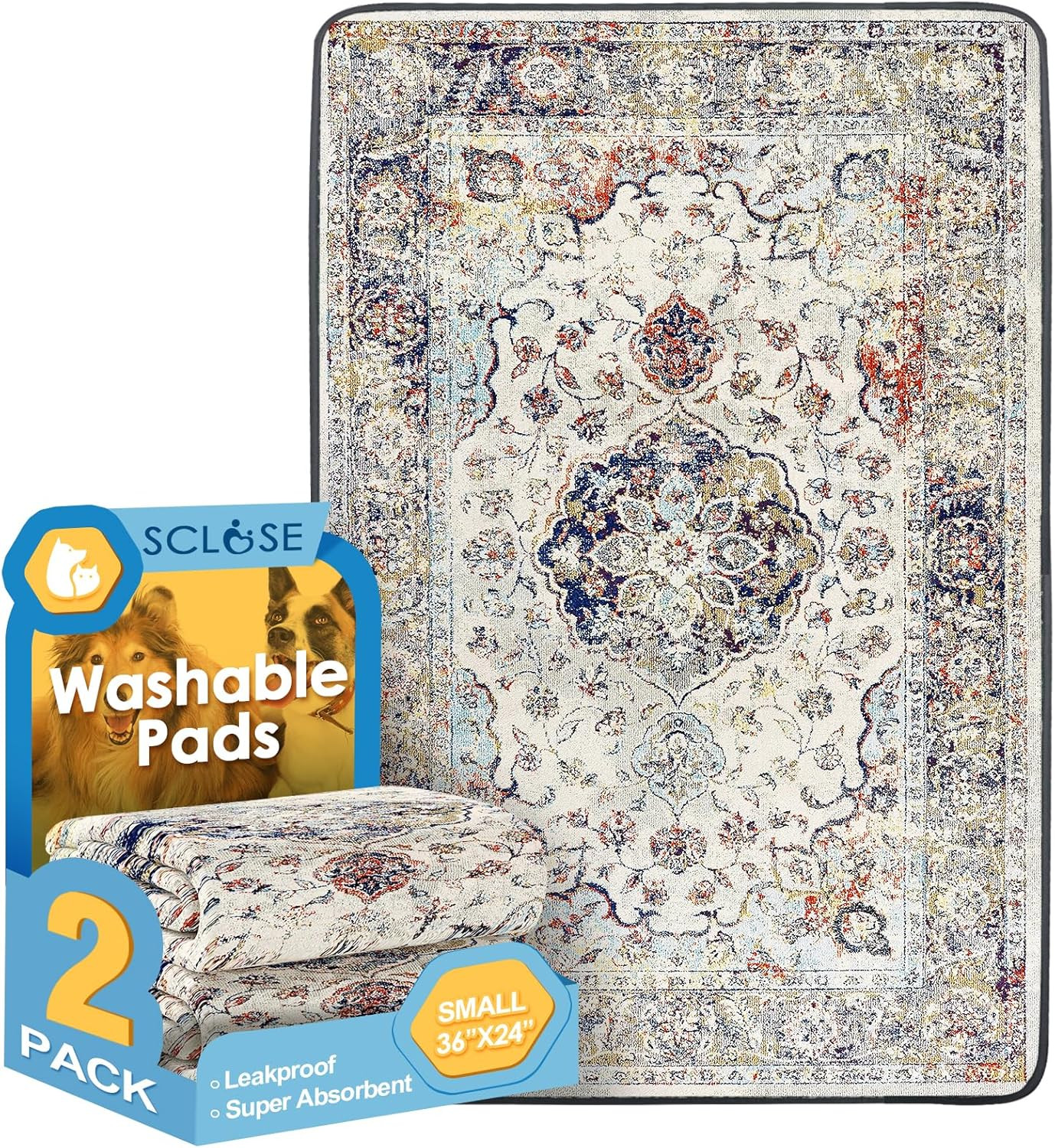 Washable Pee Pads for Dogs 2 Pack, 36″ X 24″ Reusable Puppy Pads