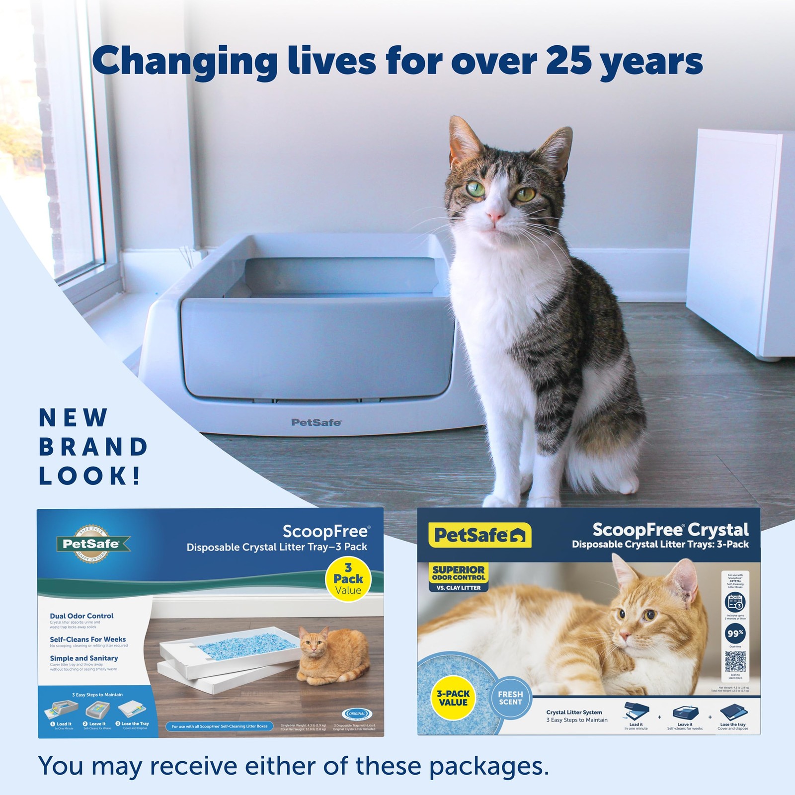 ScoopFree Disposable Crystal Cat Litter Tray Easy Cleaning Box 4.3 lb Bags 3Pack