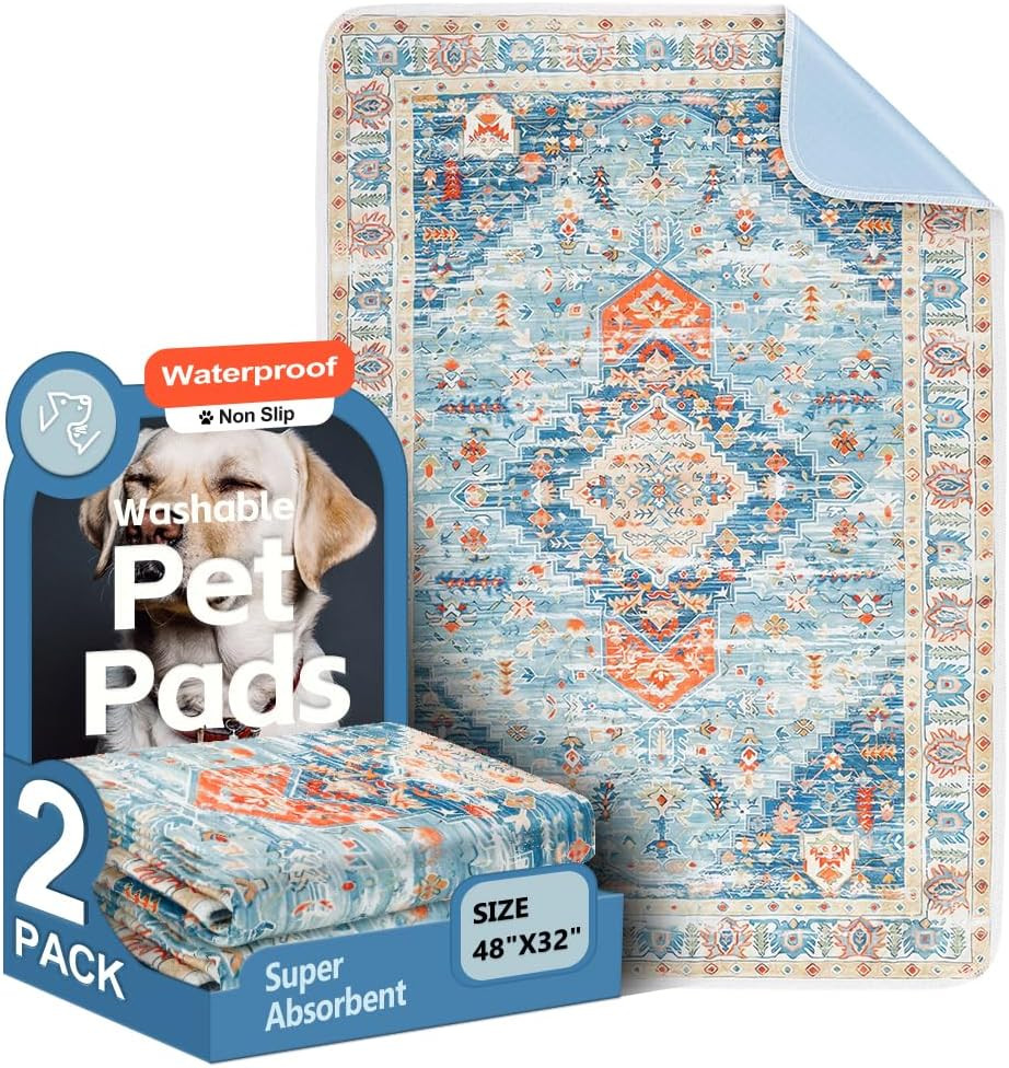 2-Pack 48×32 Washable Pee Pads for Dogs – Reusable Non-Slip Puppy Training Pads
