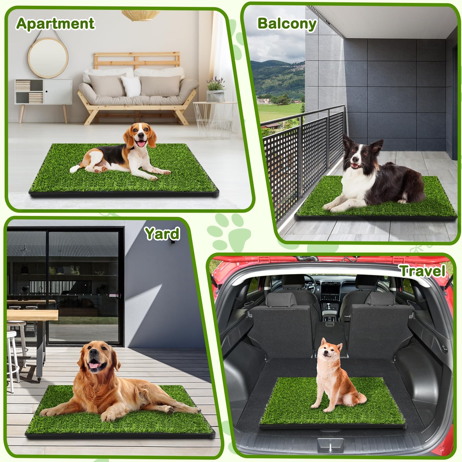 Dog Grass Pad with Tray, 34”X23” Large Artificial Turf Grass Potty, Reusabl…