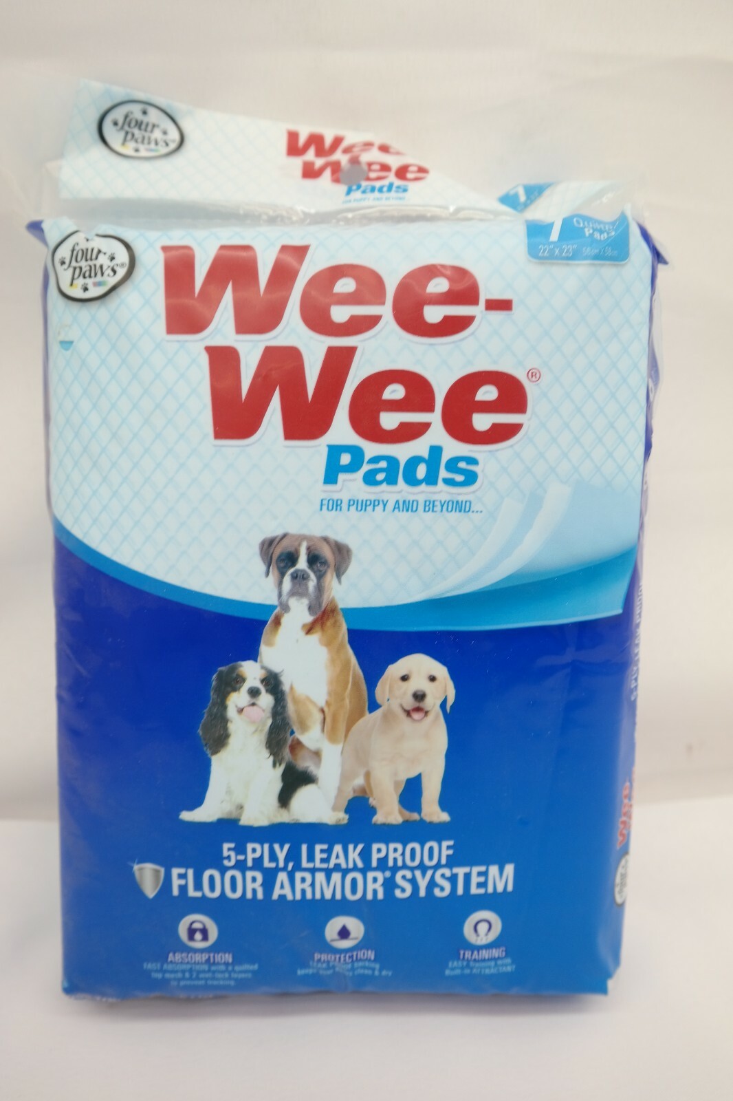 7 Pack Four Paws Wee Wee Pads 22″x23″ White 5-Ply Leak Proof Pads TF
