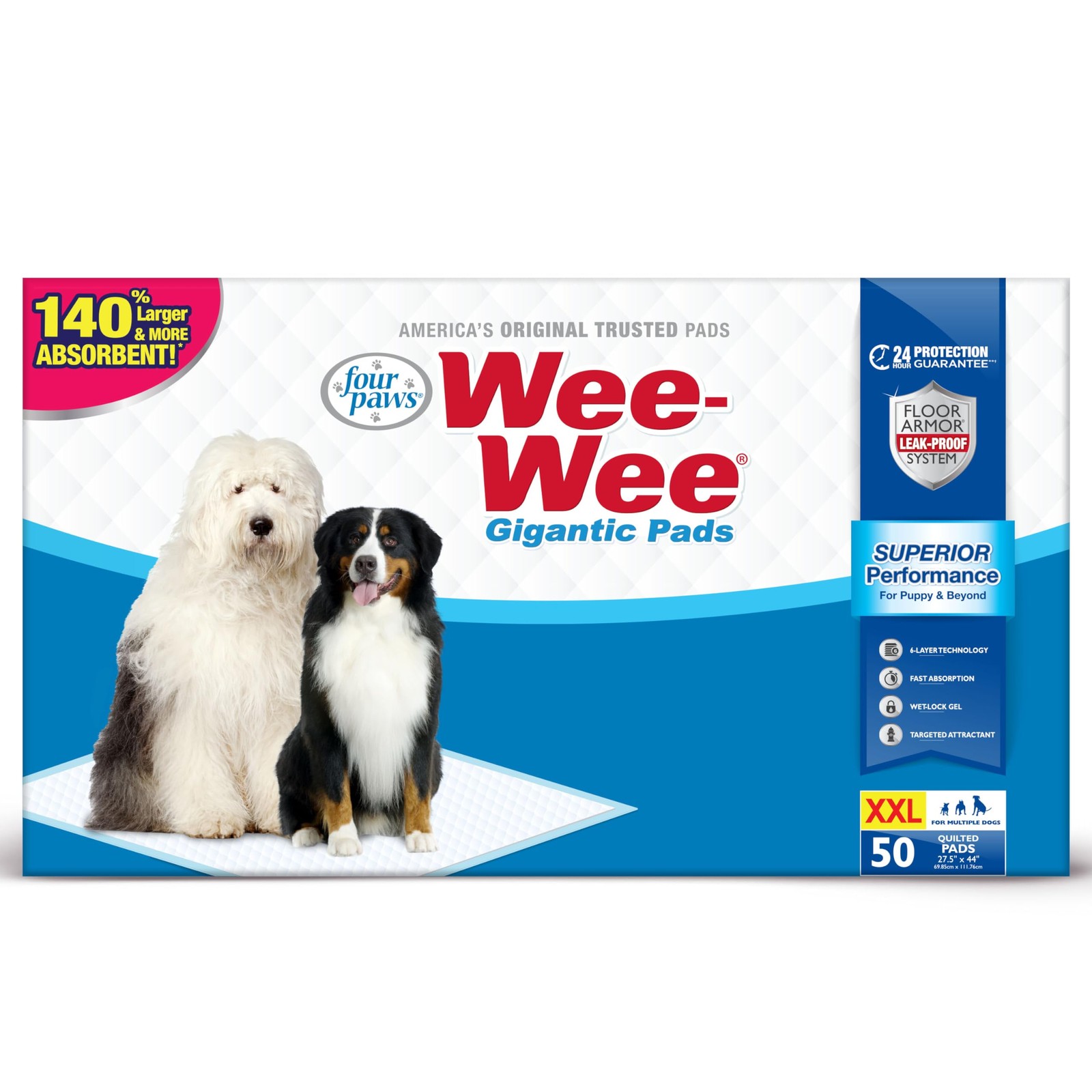 Four Paws Wee-Wee Superior Performance Pee Pads for Dogs with 50 Count, White