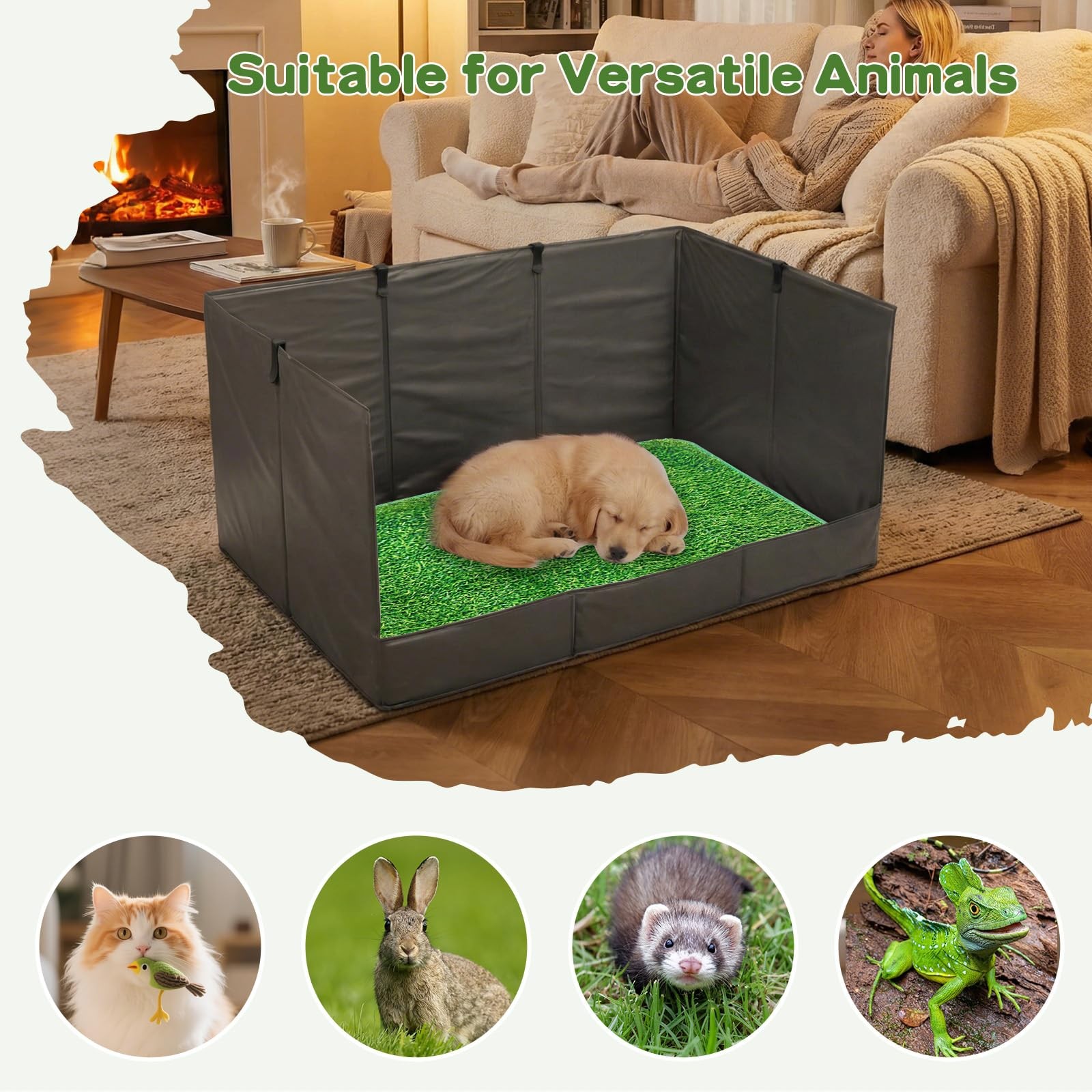 33.5″×23.6″×15.9″ High Walls Dog Potty Tray with Artificial Grass, Foldable D…