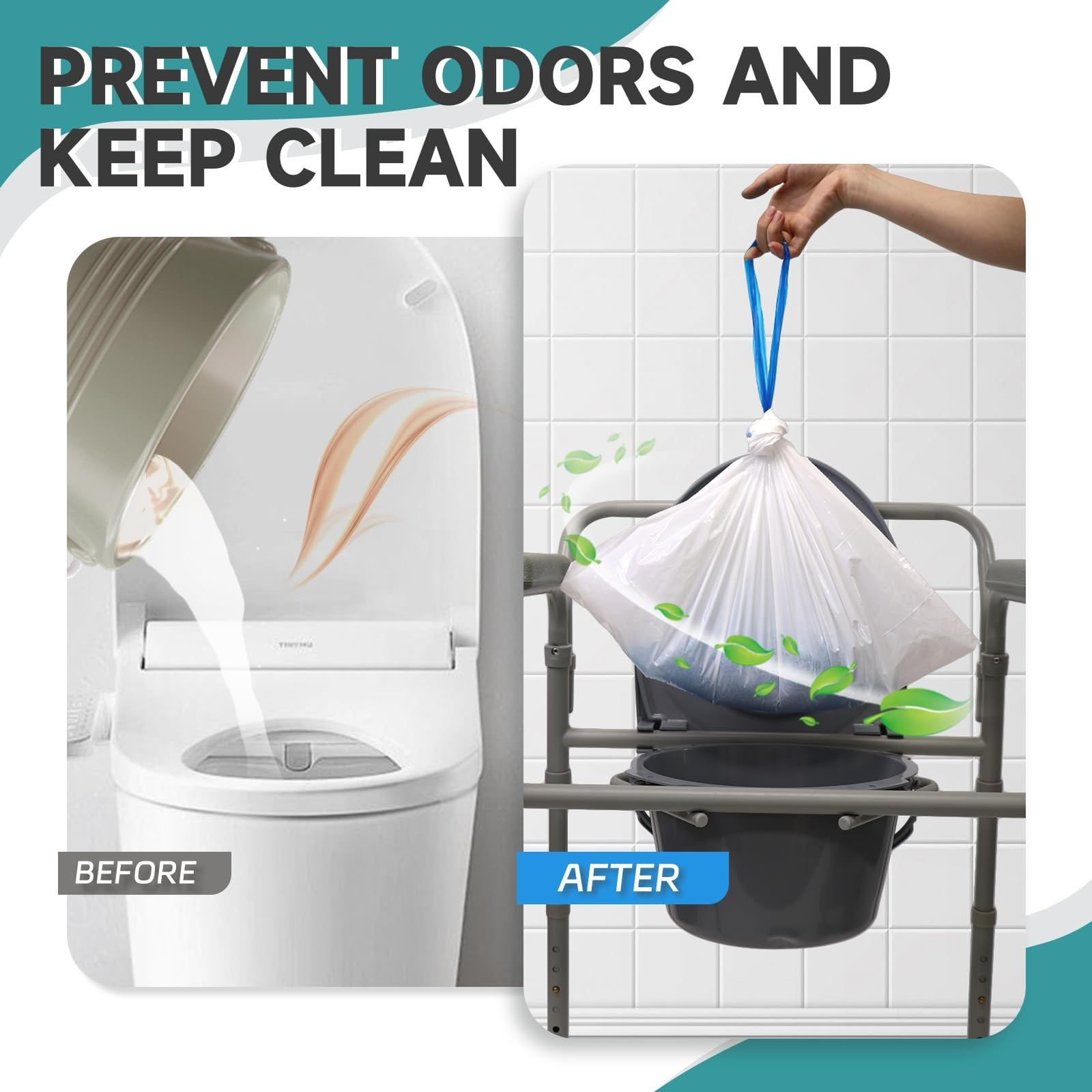 Commode Liners with Absorbent Pads, 50 Bedside Commode Liners and 50 Commode …