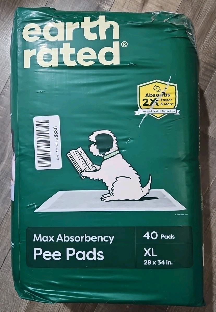 Earth Rated|Max Absorbency Puppy Pee Pads|Unscented|XL|28″X34″|40 Count|025