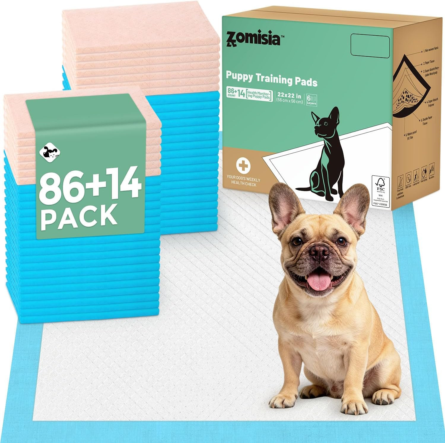100 Count Puppy Pee Pads with Health Monitoring for Dogs 22″ X 22″ – 14 Color Ch