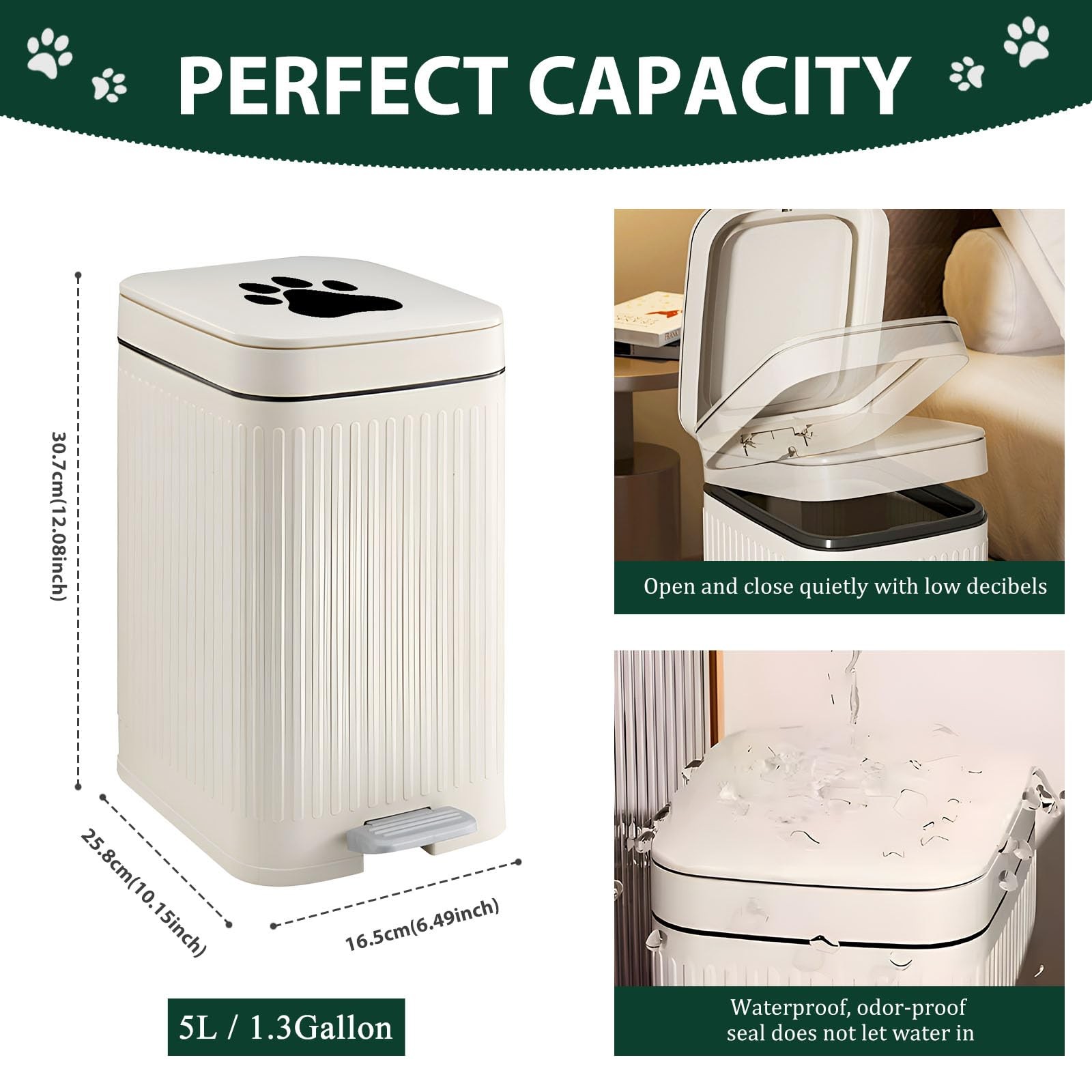Dog Poop Trash Can Outside, 5L/1.3 Gal Dog Poop Bucket with Lid, Foot Pedal,