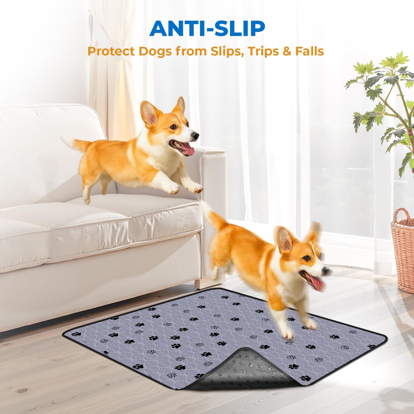 Large Non-Slip Washable Dog Pee Pads 63″x63″ – 2 Pack Ultra-Absorbent Leak-Proof